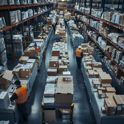 Palletised surplus stock in a warehouse ready for an overstock auction