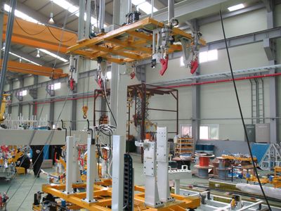 Industrial manufacturing equipment on a factory floor before sale